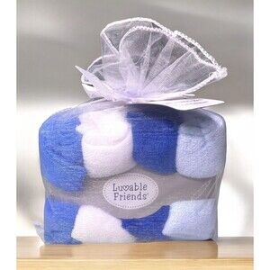 Luvable Friends 24 Pack Washcloths 9” X 9” Blue White New In Package